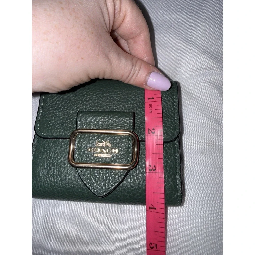 COACH PEBBLED LEATHER MORGAN TRIFOLD WALLET EVERGREEN FORREST GREEN GOLD - Picture 11 of 13
